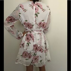 white floral chiffon double tier plunge skater dress